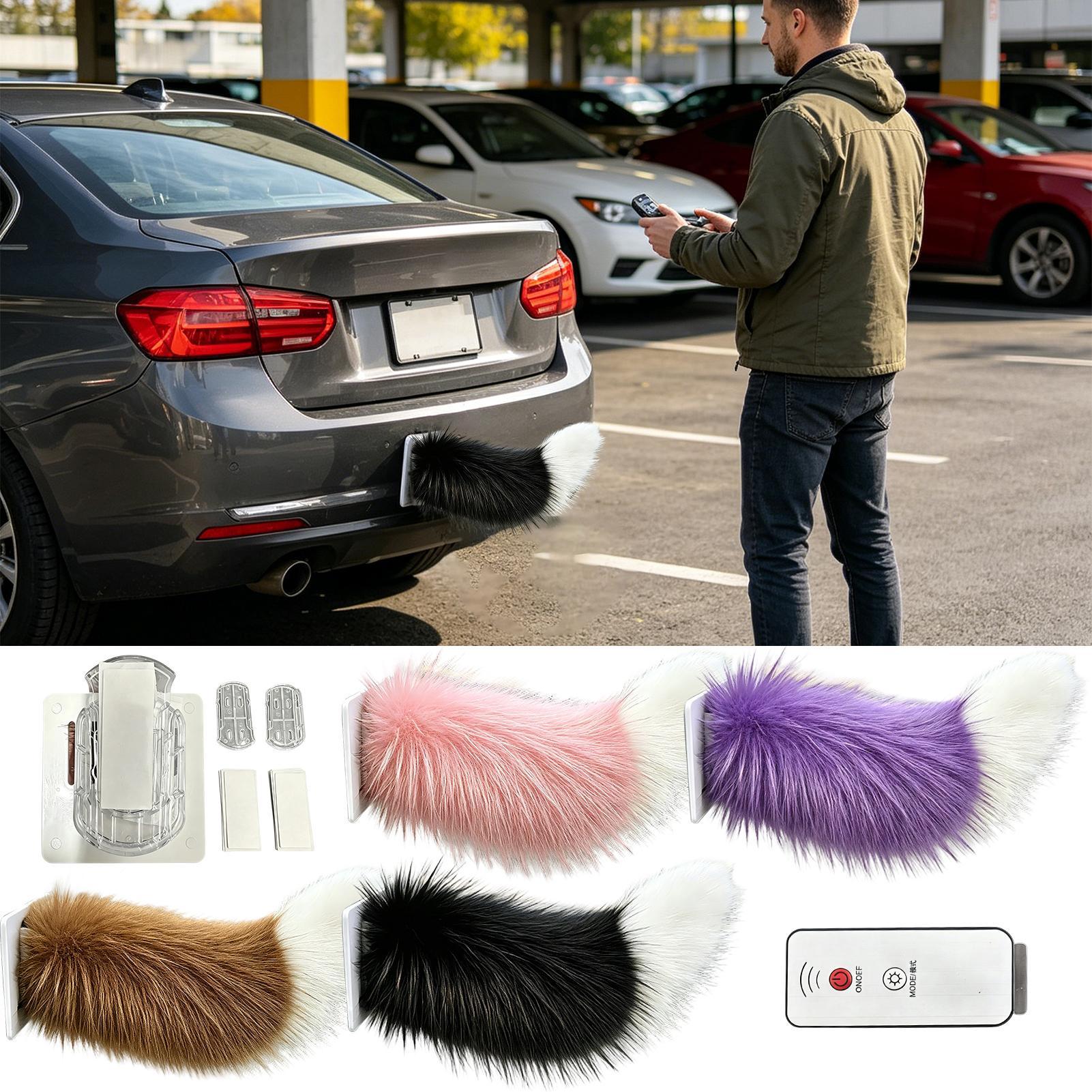 Car Accessories Rear - หางสุนัขจิ้งจอกไฟฟ้าควบคุมระยะไกลสำหรับสกู๊ตเตอร์ ของตกแต่งท้ายรถขนปุย หางสัตว์เคลื่อนไหวได้